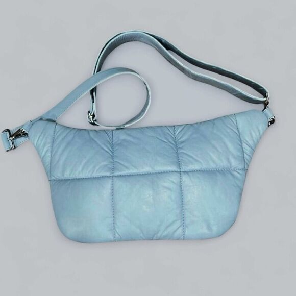 STYLISM Denmark Sheepskin Oversized Puffy Quilted Light Blue Crossbody Bag NWOT - Picture 3 of 11